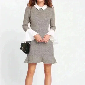 Flounce Sleeve Pephem Tweed Dress